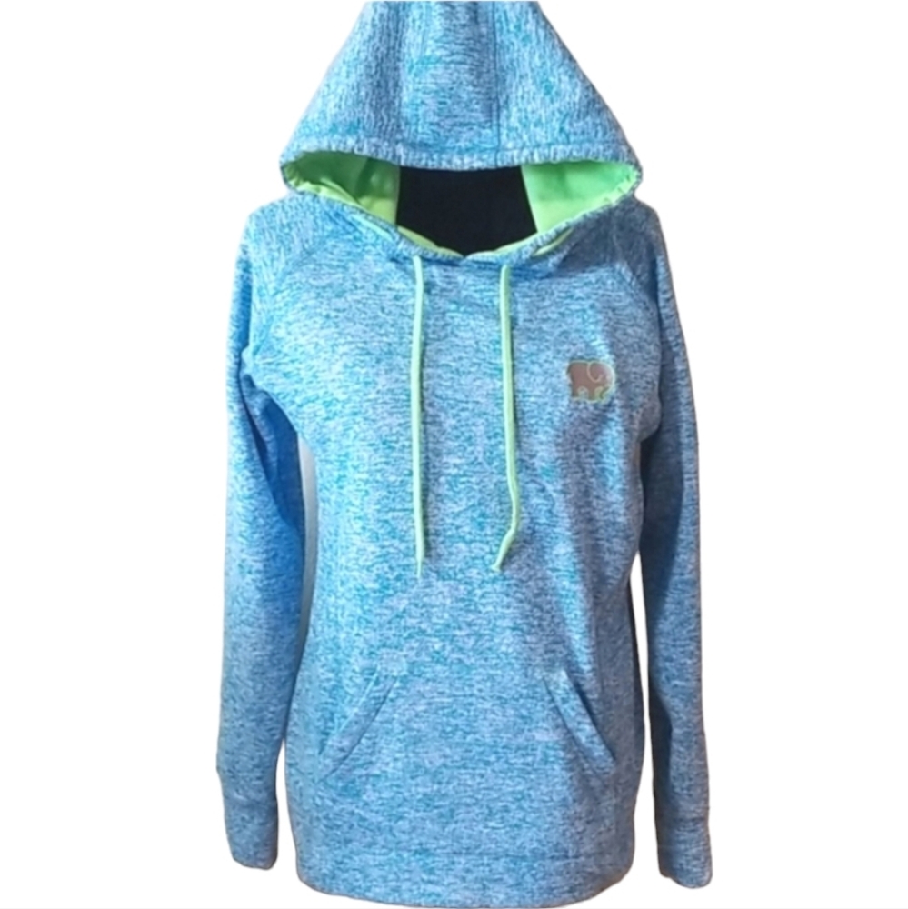Ivory Ella pullover fleece lined hoodie blue & green Medium
